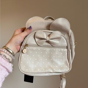 Beige Polka Dot Bow Mini Backpack for Women